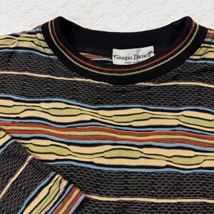 VTG Giorgio Danieli Mens Knit Shirt XL 3D Textured Wavy Stripe Multi Italy Made